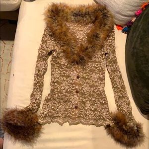Ann Ferriday lace jacket with real fur